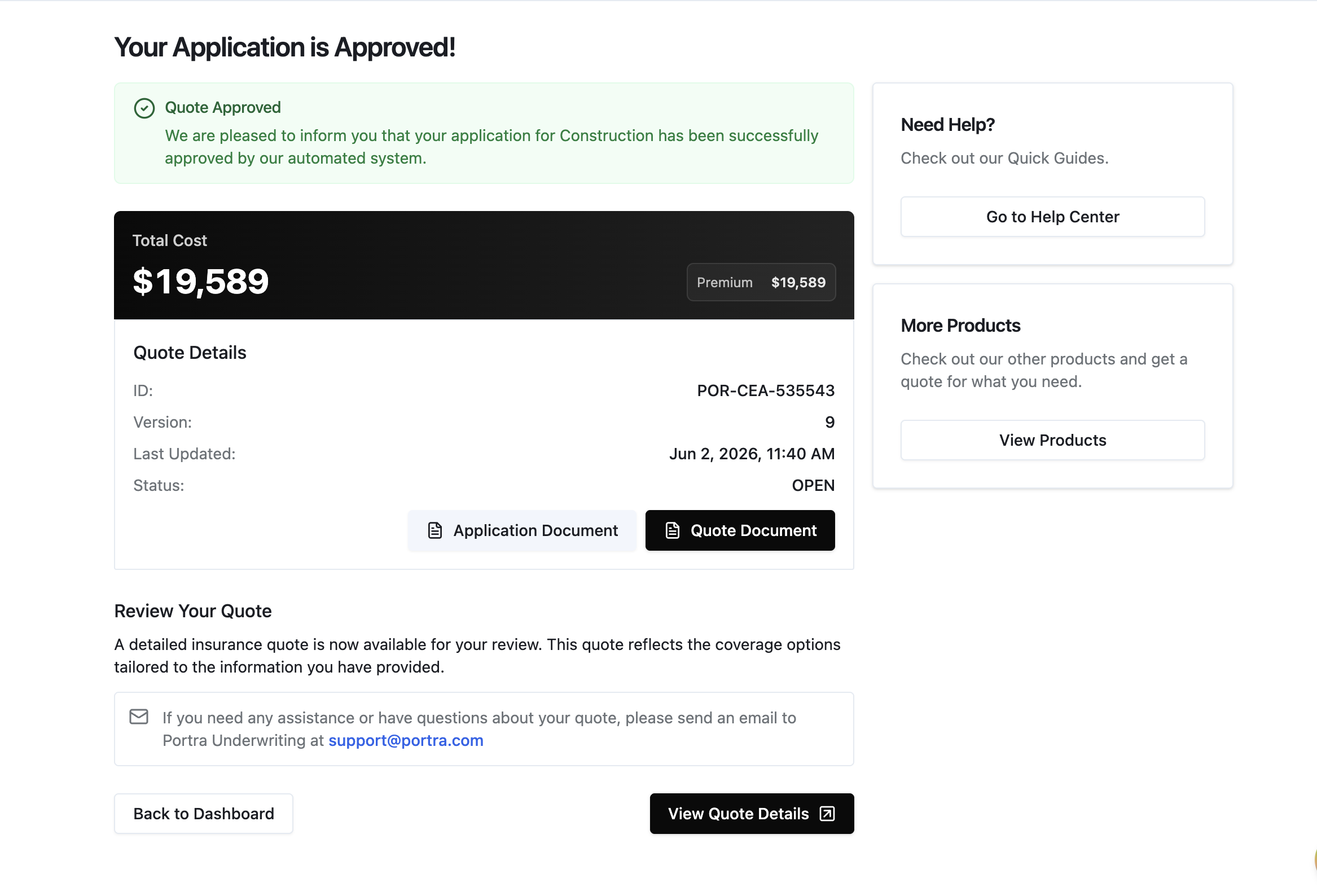 Intake to bindable quote, fast